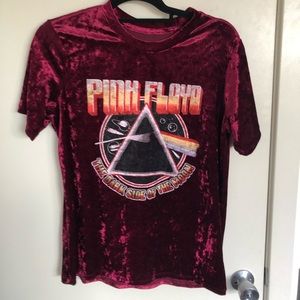 Pink Floyd Crushed Velvet Graphic Tee in Burgundy